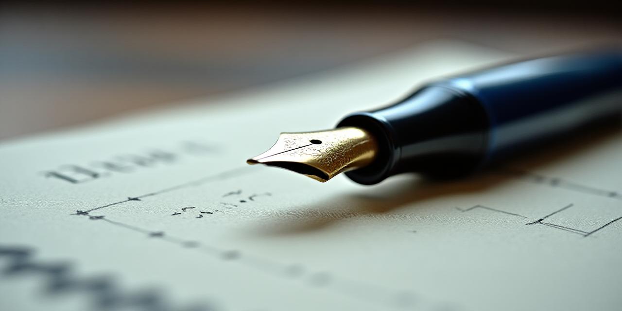 Close up of vintage fountain pen and vellum paper